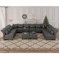 thumbnail image 1 of LLappuil 179" Modular Sectional Sofa, 14 Seat Modular Sectional Sofa with 2 Storage Ottoman, 25.6“ Seat Deep Faux Leather Sofa Dark Gray, 1 of 8