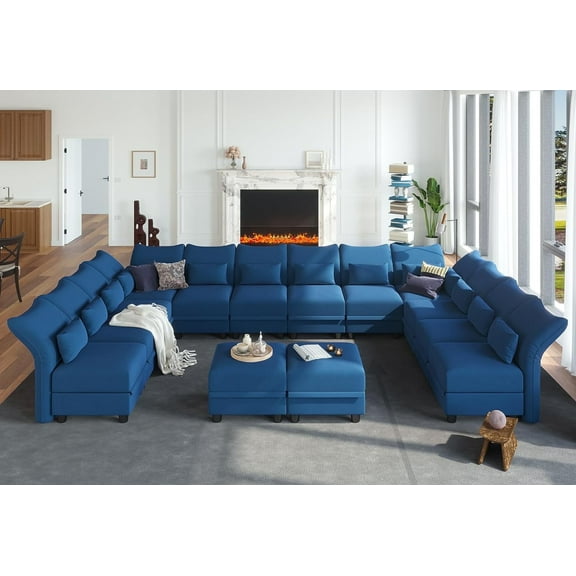 LLappuil 179" Modular Sectional Sofa, 14 Seat Modular Sectional Sofa with 2 Storage Ottoman, 25.6“ Seat Deep Sofa Blue