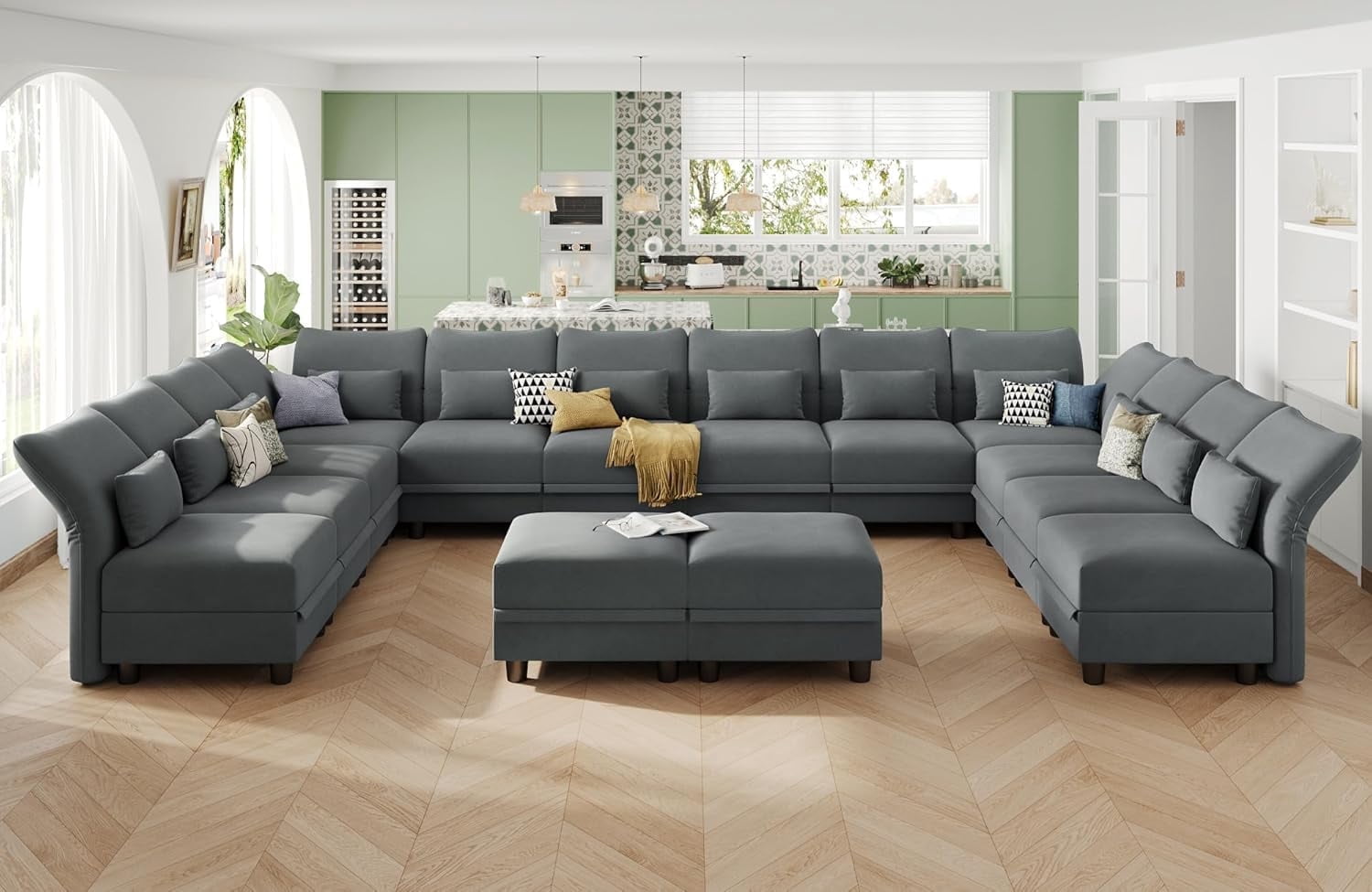 LLappuil 179" Modular Sectional Sofa, 14 Seat Modular Sectional Sofa ...
