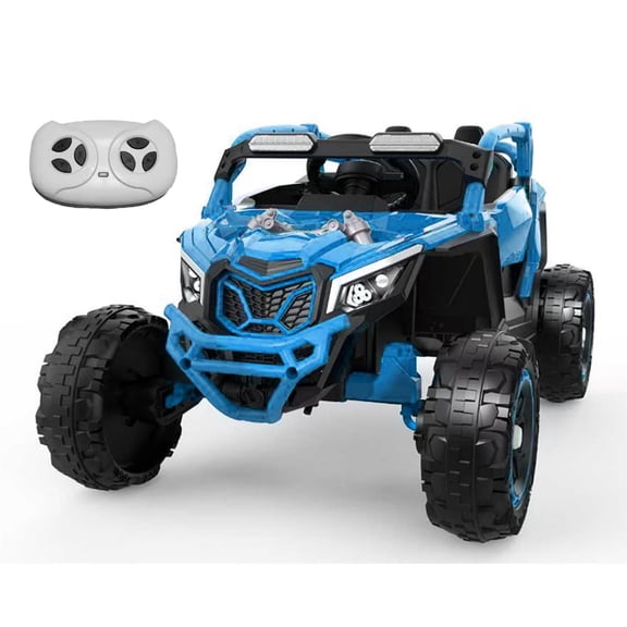 LLappuil 24V 2-Seater Ride On Car, 400W Kids All-Terrain Ride On Toys with Remote Control, 4 Wheel Suspension, Power display, Bluetooth, MP3 Music, LED Light for Age 3+ Years Old Blue