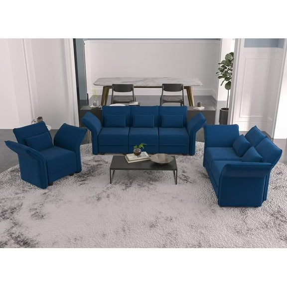 LLappuil 3 Piece Living Room Furniture Set, Modular Sectional Sofa Set with Storage, 25.6“ Seat Deep 6 Seat Modular Sectional Sofa Couch Blue