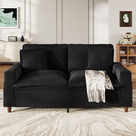 LLappuil 59" Loveseat Sofa, Small Living Room 2 Seat Sofa Couch, Corduroy Cloud Sofa Couch for Apartment, Compact Space Black