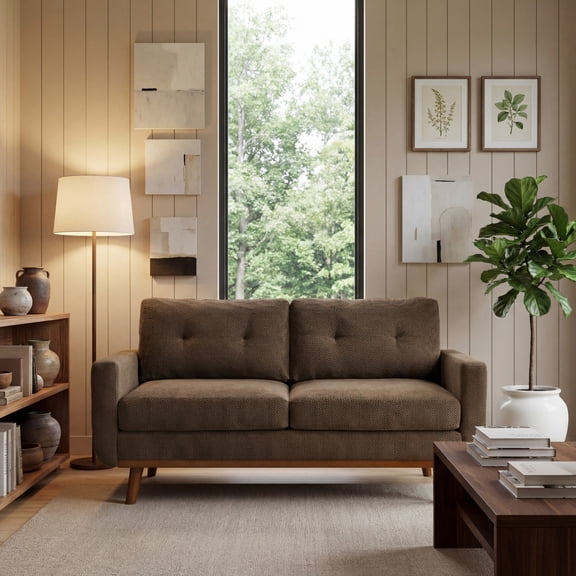 LLappuil 65" Loveseat Sofa, Love Seat Small Sofa Couch for Living Room, Bedroom, Compact Space, Polyester Brown