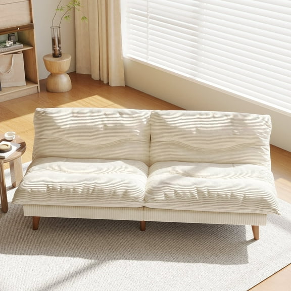 NYBOPAVIS 69" Futon Convertible Sofa Bed, Corduroy Loveseat Sofa Couch for Small Space Beige