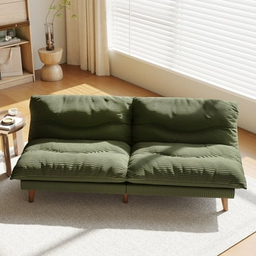 LLappuil 69" Futon Convertible Sofa Bed, Corduroy Loveseat Sofa Couch for Small Space Green