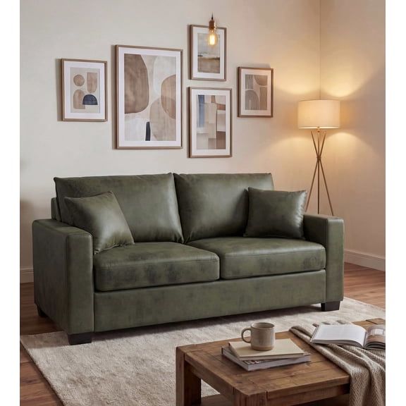 LLappuil 69" Loveseat Sofa, Upholstered Couch with 2 Throw Pillows for Living Room, Foil Fabric Green