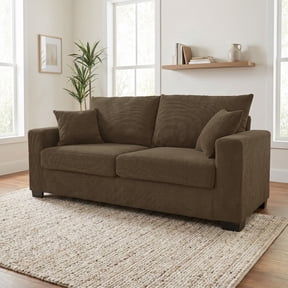 LLappuil 69" Loveseat Sofa, Upholstered Couch with 2 Throw Pillows for Living Room, Linen Brown