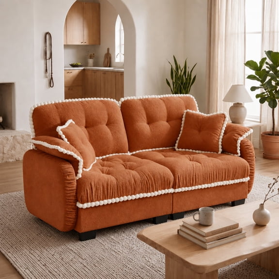 LLappuil 70" Loveseat Sofa, Chenille Cloud Sofa Couch for Living Room Orange