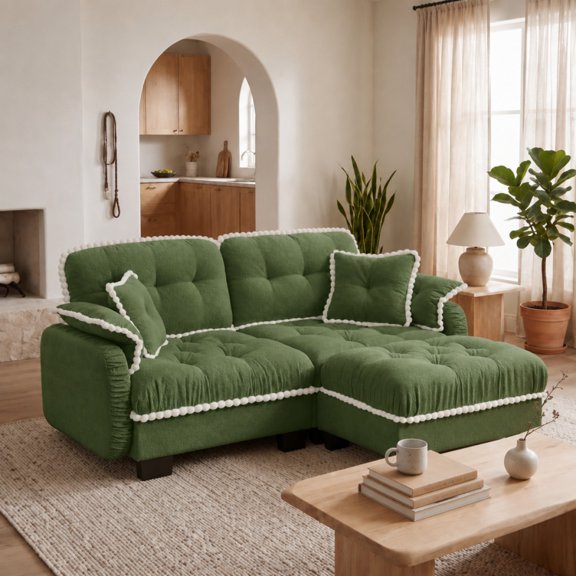 LLappuil 70" Loveseat Sofa, Modular Sectional Couch with Movable Ottoman, Chenille Cloud Sofa Couch for Living Room Green