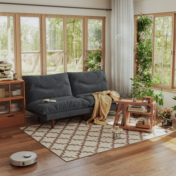 LLappuil 71" Corduroy Futon Convertible Sofa Bed, Loveseat Sleeper Sofa Couch for Living Room Apartment Gray