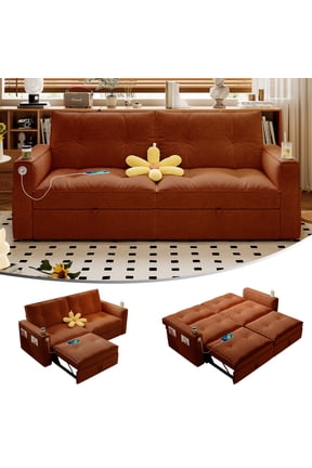 73" Pull Out Sofa Bed Queen Size, Loveseat Sofa Convertible Sleeper Sofa Bed, Corduroy Sofa Couch for Living Room Orange