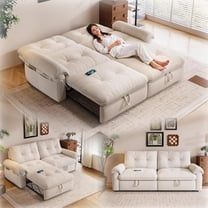 LLappuil 77" Pull Out Sofa Bed Queen Size, Loveseat Sofa Convertible Sleeper Sofa Bed, Flannelette Fabric Sofa Couch for Living Room Beige