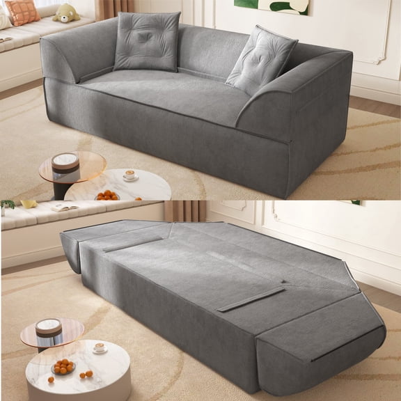 LLappuil 80" Futon, 3 Seat Sofa Convertible Sofa Bed, Chenille Sofa Couch for Living Room Gray