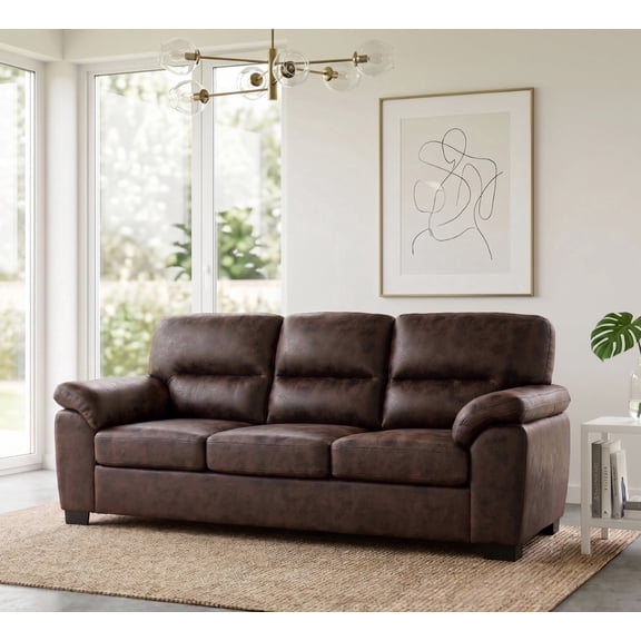LLappuil 81" Mid-Century Modern Sofa, 3 Seat Sofa Cloud Couch for Living Room, Foil Fabric Dark Brown