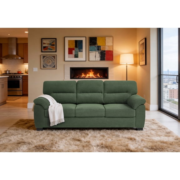 LLappuil 81" Mid-Century Modern Sofa, 3 Seat Sofa Cloud Couch for Living Room, Linen Green