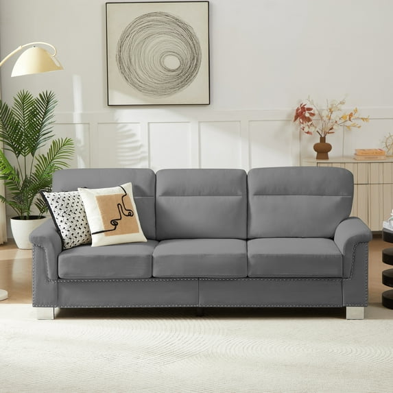 LLappuil 82" Velvet Sofa, 3 Seater Sofa Couch for Living Room Gray