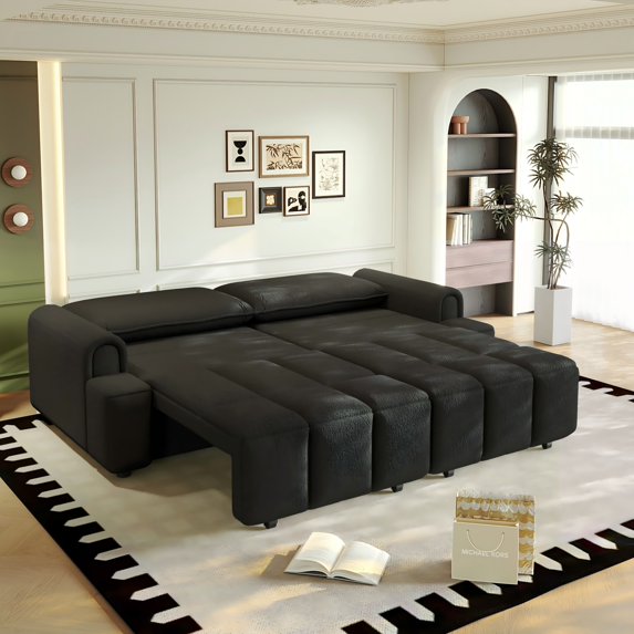 LLappuil 90" Cloud Couch, Oversized Floor Sofa Convertible Sofa Bed King Size, Teddy Sofa Couch for Living Room Black