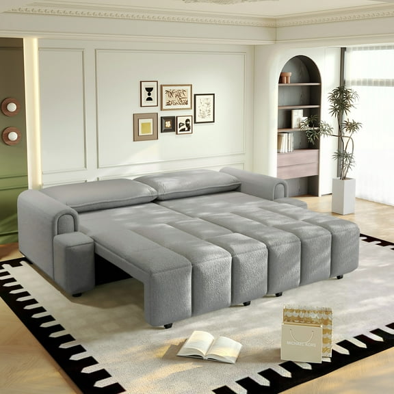LLappuil 90" Cloud Couch, Oversized Floor Sofa Convertible Sofa Bed King Size, Teddy Sofa Couch for Living Room Light Gray