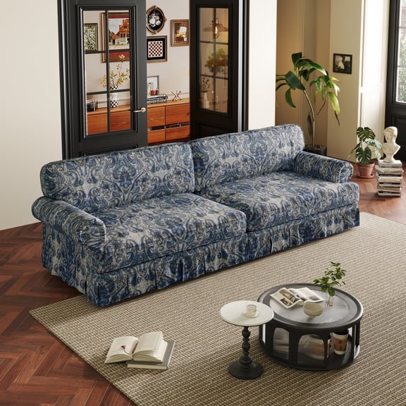 LLappuil 94" 3 Seater Sofa, Chenille 4 Seat Sofa for Living Room, 26.4" Extra Deep Seat Mid Century Sofa Blue