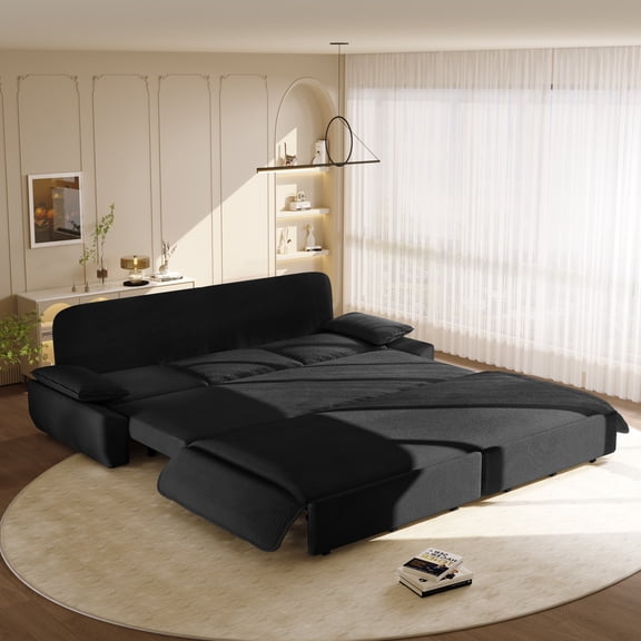 LLappuil 95" Pull Out Sofa Bed Queen Size, Oversized Corduroy Loveseat Sofa Couch Convertible Sofa Bed for Living Room Black