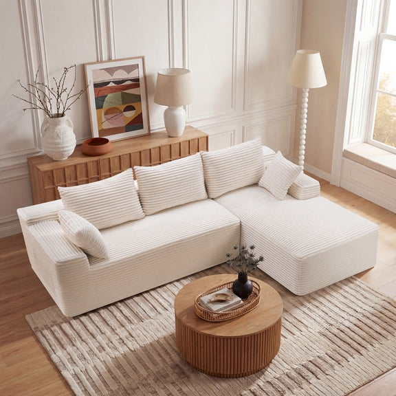 LLappuil 95" Sectional Sofa, Modular Sectional Couch with Left Chaise, Deep Seat Corduroy Cloud Sofa for Living Room