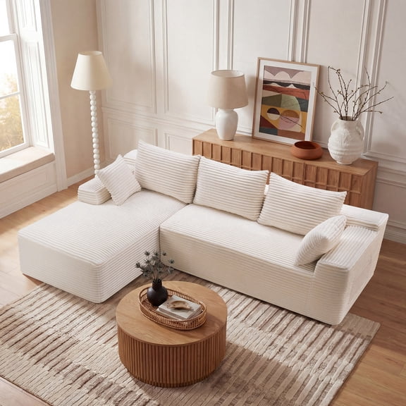 LLappuil 95" Sectional Sofa, Modular Sectional Couch with Right Chaise, Deep Seat Corduroy Cloud Sofa for Living Room