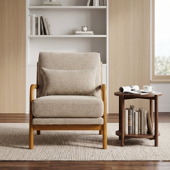 LLappuil Accent Chair, Mid-Century Modern Reading Single Sofa Chair for Living Room Camel