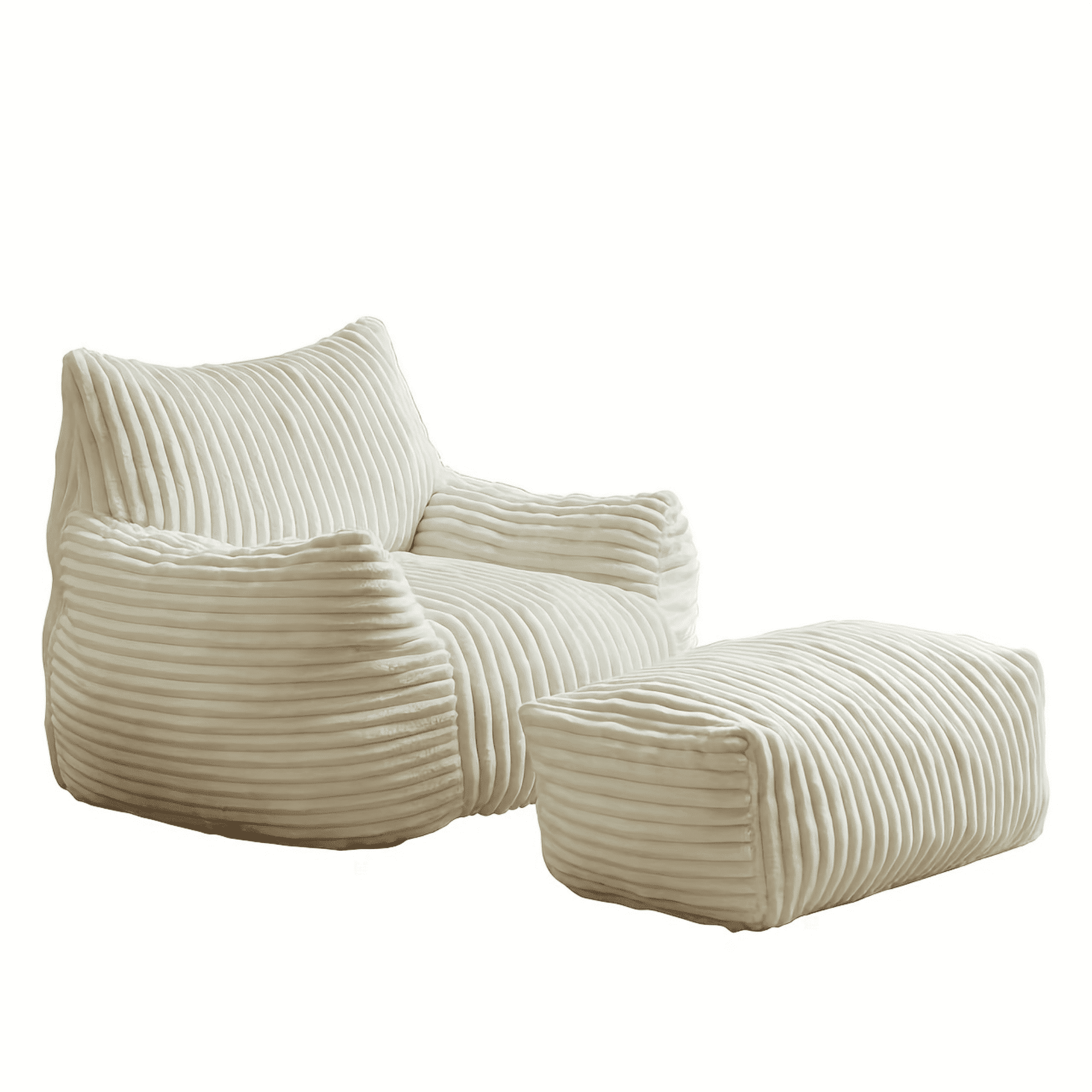 LLappuil Bean Bag Chair with Ottoman, Lazy Sofa Chair for Adults, Memory Foam Bean Bag Chairs with Filler Included for Living Room Bedroom Beige