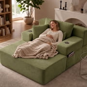 LLappuil Chaise Lounge Chair Indoor, Corduroy Boneless Sofa Bed with Cup Holder, Deep Seat Sleeper Couch Reading Chairs, Cloud Sofas Couches for Living Room, No