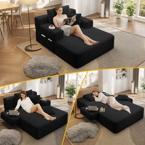 LLappuil Chaise Lounge Chair Indoor, Corduroy Boneless Sofa Bed, Deep Seat Sleeper Couch Reading Chairs, Cloud Sofas Couches for Living Room, No Assembly Required Black