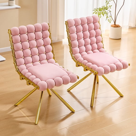 LLappuil Dining Chair Set of 2, 2 Piece Puffy Bubble Kitchen Dining Chair with with Metal Legs, Tufted Velvet 360° Swivel Accent Chair for Dining Room, Kitchen, Living Room