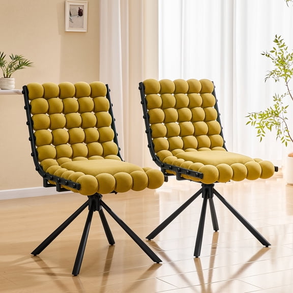 LLappuil Dining Chair Set of 2, 2 Piece Puffy Bubble Kitchen Dining Chair with with Metal Legs, Tufted Velvet 360° Swivel Accent Chair for Dining Room, Kitchen, Living Room