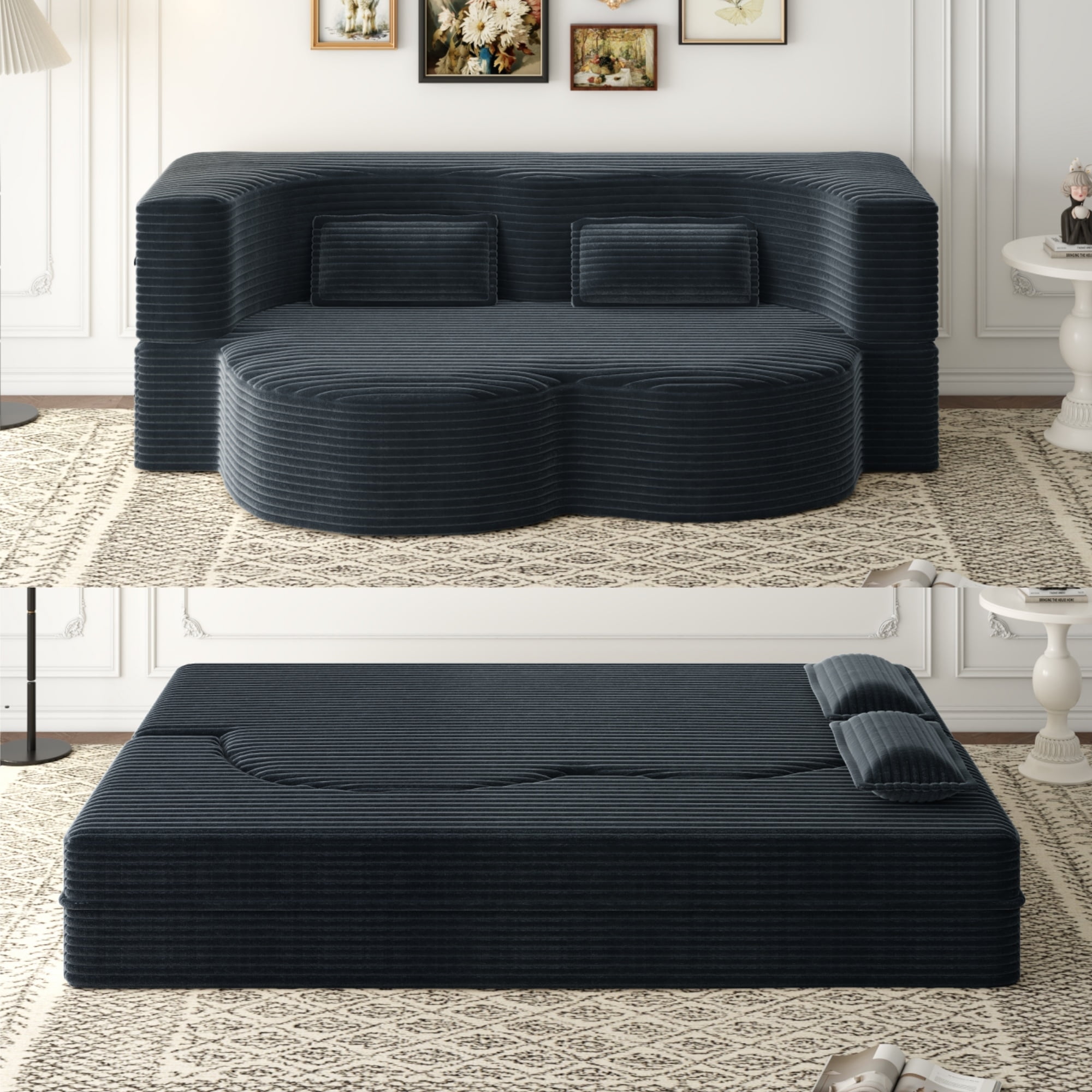 LLappuil Full Size Futon Convertible Sleeper Sofa Bed, 78" Corduroy Loveseat Floor Sofa Couch for Living Room