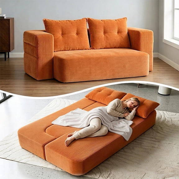 LLappuil Full Size Futon Convertible Sleeper Sofa Bed, 79" Corduroy Boneless Loveseat Floor Sofa Couch for Living Room