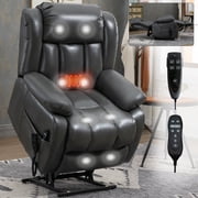 LLappuil Lift Power Recliner Chair, Dual Motor 8-Point Vibration Massage Recliner Chair with Heat, Faux Leather Nursery Glider Rocker Recliner Chair for Living Room, Bedroom Gray