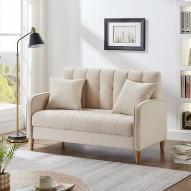 LLappuil Loveseat Sofa, 52" Small 2 Seat Sofa Couch, Velvet Sofa for Living Room Small Space Beige