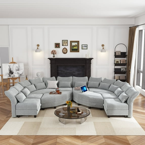 LLappuil Modular Sectional Sofa, 10 Seat Modular Sectional Sofa with Storage, 4 Corner Large Seat, Adjustable Armrest, 25.6" Deep Seat Chenille Corner Sofa Couch Gray