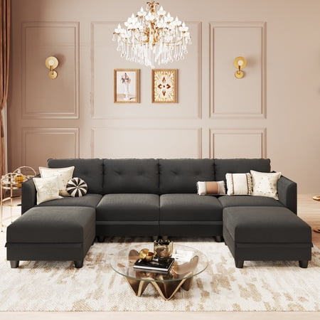 LLappuil Modular Sectional Sofa, 112" U Shaped Sectional Sofa Couch with Storage, 6 Seat Modular Sectional Sofa Couch for Living Room Dark Gray