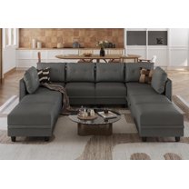 LLappuil Modular Sectional Sofa, 163" U-Shaped Sectional Couch with Storage, Modular Sectional Sofa Couch with 4 Storage Ottoman, Faux Leather Fabric Waterproof 10 Seat Sectional Sofa Gray