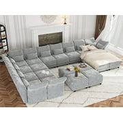 LLappuil Modular Sectional Sofa, 21 Seat Modular Sectional Sofa with 8 Storage Ottoman, 25.6 Deep Seat Chenille Sofa Gray