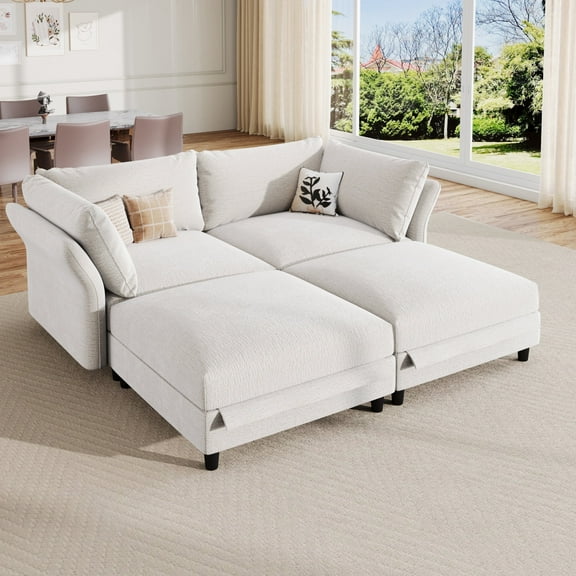 LLappuil Modular Sectional Sofa, 4 Seat Modular Sectional Sofa Convertible Sleeper Sofa Bed, Oversized Deep Seat Chenille Sofa for Living Room