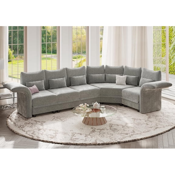 LLappuil Modular Sectional Sofa, 4 Seat Modular Sectional Sofa with Storage, 1 Corner Large Seat, Adjustable Armrest, 25.6" Deep Seat Chenille Corner Sofa Couch Gray