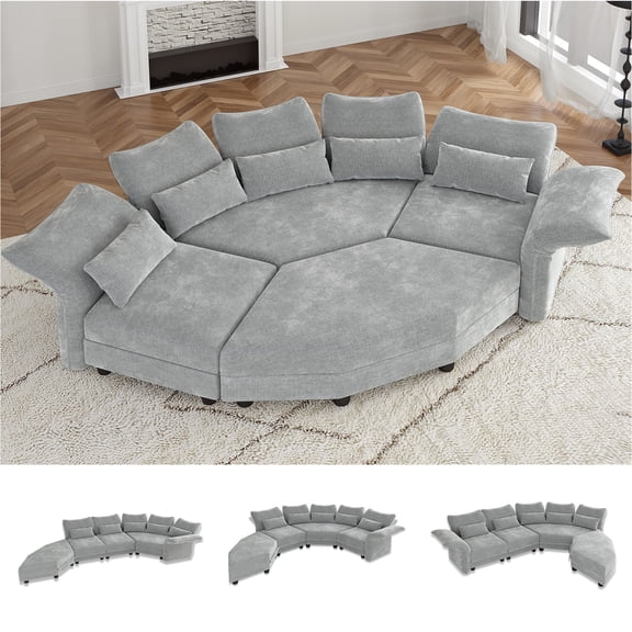 LLappuil Modular Sectional Sofa, 4 Seat Modular Sectional Sofa with Storage, 2 Corner Large Seat, Adjustable Armrest, 25.6" Deep Seat Chenille Corner Sofa Couch Gray