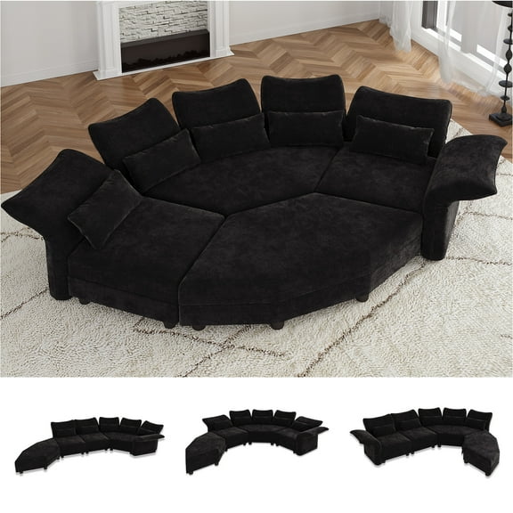 LLappuil Modular Sectional Sofa, 4 Seat Modular Sectional Sofa with Storage, 2 Corner Large Seat, Adjustable Armrest, 25.6" Deep Seat Chenille Corner Sofa Couch Black