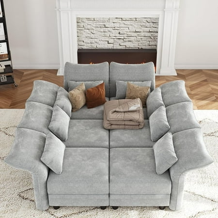 LLappuil Modular Sectional Sofa, 6 Seat Modular Sectional Sofa with Storage, 25.6 Deep Seat Chenille Sofa Gray