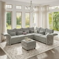thumbnail image 1 of LLappuil Modular Sectional Sofa, 7 Seat Modular Sectional Sofa with 1 Storage Ottoman, 25.6 Deep Seat Chenille Sofa Gray, 1 of 8