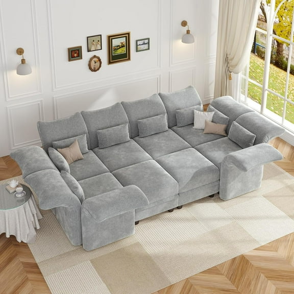 LLappuil Modular Sectional Sofa, 8 Seat Modular Sectional Sofa Convertible Sleeper Sofa Bed, 25.6" Deep Seat Chenille Sofa with Storage Gray