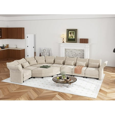 LLappuil Modular Sectional Sofa, 8 Seat Modular Sectional Sofa with Storage, 2 Corner Large Seat, Adjustable Armrest, 25.6" Deep Seat Chenille Corner Sofa Couch Khaki