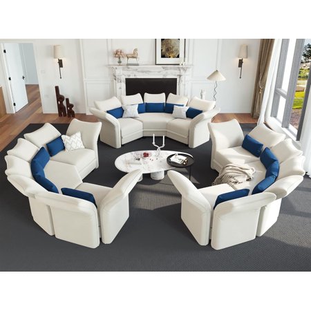 LLappuil Modular Sectional Sofa, 9 Seat Modular Sectional Sofa with 3 Storage Corner Seat, 25.6“ Seat Deep Sofa White