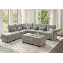 LLappuil Modular Sectional Sofa, 9 Seat Modular Sectional Sofa with 3 Storage Ottoman, 25.6 Deep Seat Chenille Sofa Gray